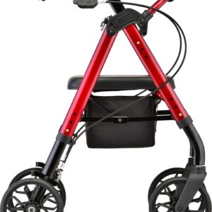 NOVA Medical Products Star 8 Rollator Walker with Perfect Fit Size System, Red, Petite, 1 Count