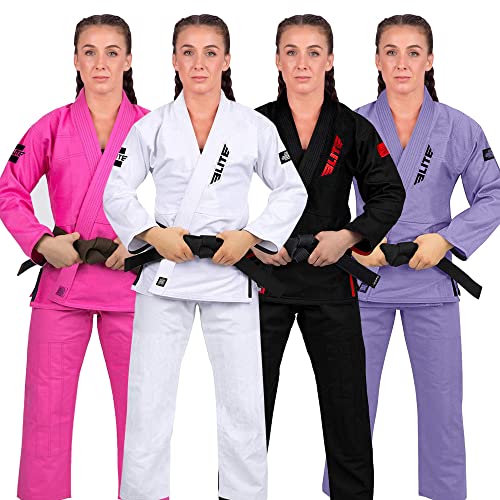 Elite Sports Ultra-Light Women's BJJ GI - IBJJF Jiu-Jitsu GI for Girls and women (See Special Sizing Guide) (Black, 3)