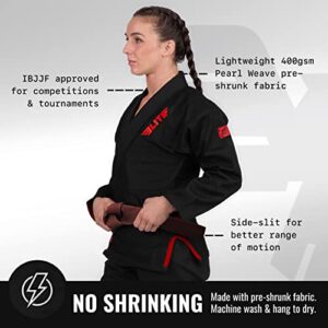 Elite Sports Ultra-Light Women's BJJ GI - IBJJF Jiu-Jitsu GI for Girls and women (See Special Sizing Guide) (Black, 3)