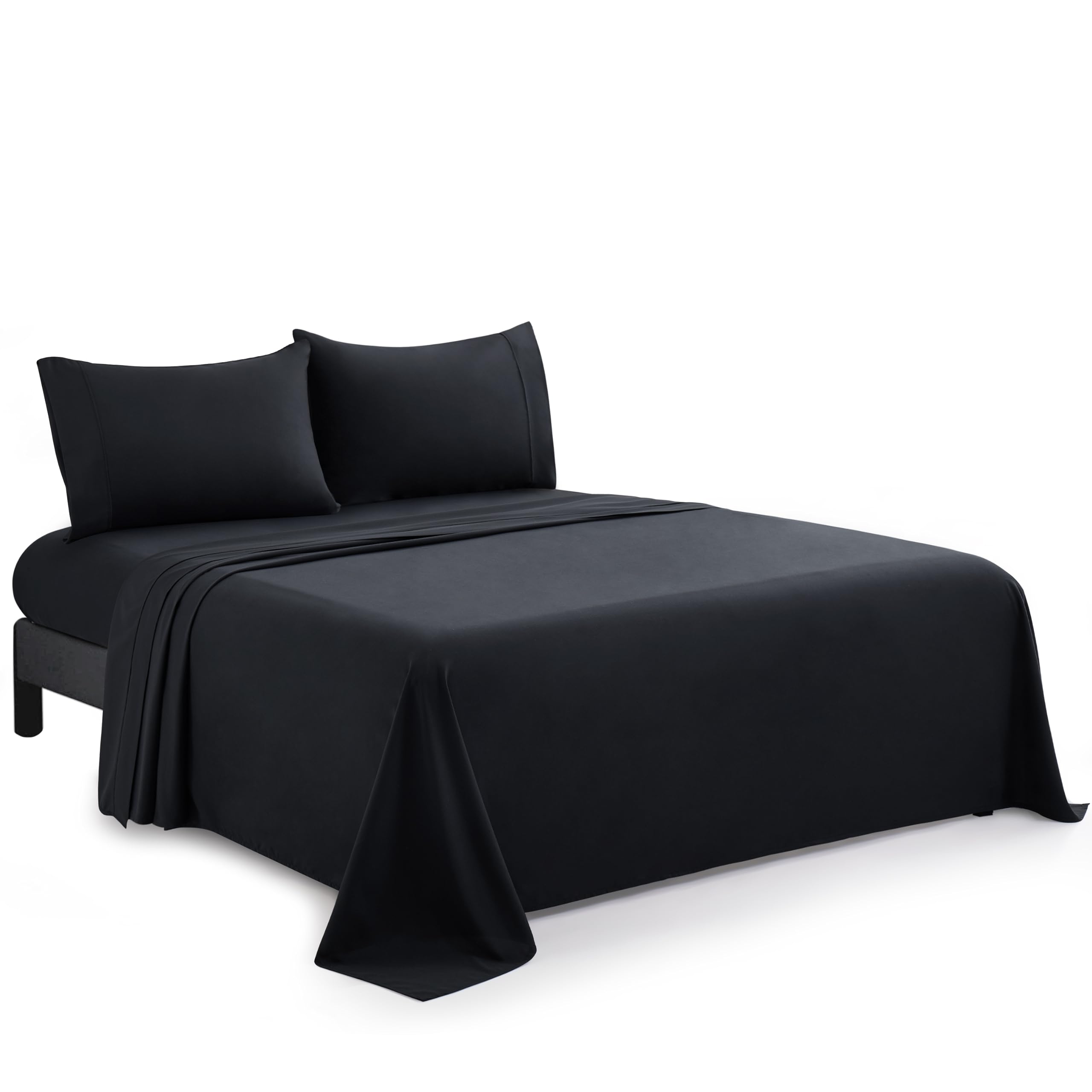 Marina Decoration 600 Thread Count Ultra Soft Deep Pocket Hotel Standard Solid Bedding Long Staple Percale Cotton All Season 4 Pieces Sheet Set with 2 Pillowcases, Black Color Queen Size