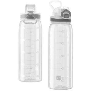 teentumn 30oz sport water bottle with time markers, large durable gym plastic bottle tritan bpa free for fitness, outdoor enthusiasts, leakproof clear (pack of 1)