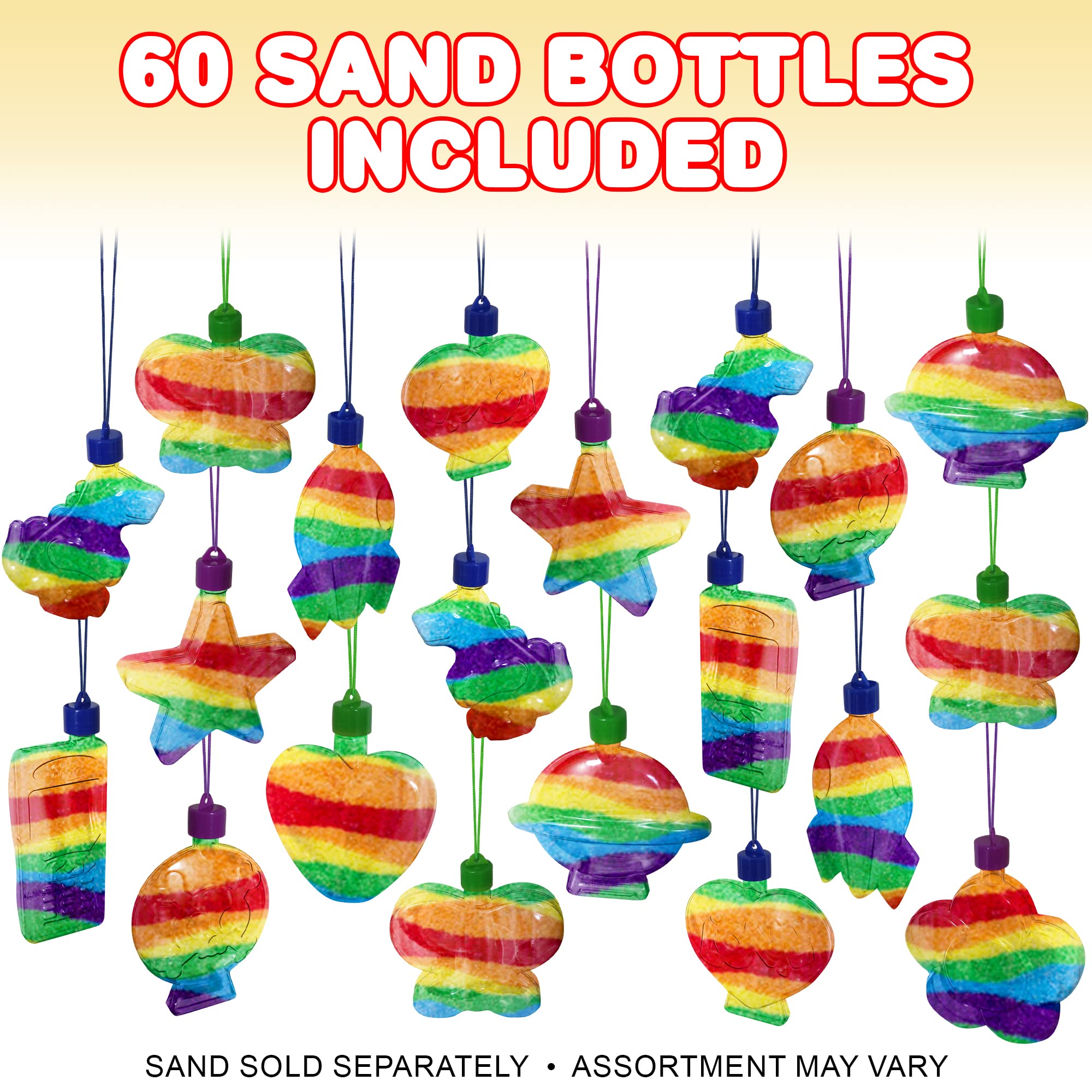 ArtCreativity Sand Art Bottle Necklaces Assortment for Kids, Bulk Pack of 60, Collection of Sand Art Craft Bottle Necklaces, Fun Party Supplies & Favors for Boys and Girls - Sand Sold Separately