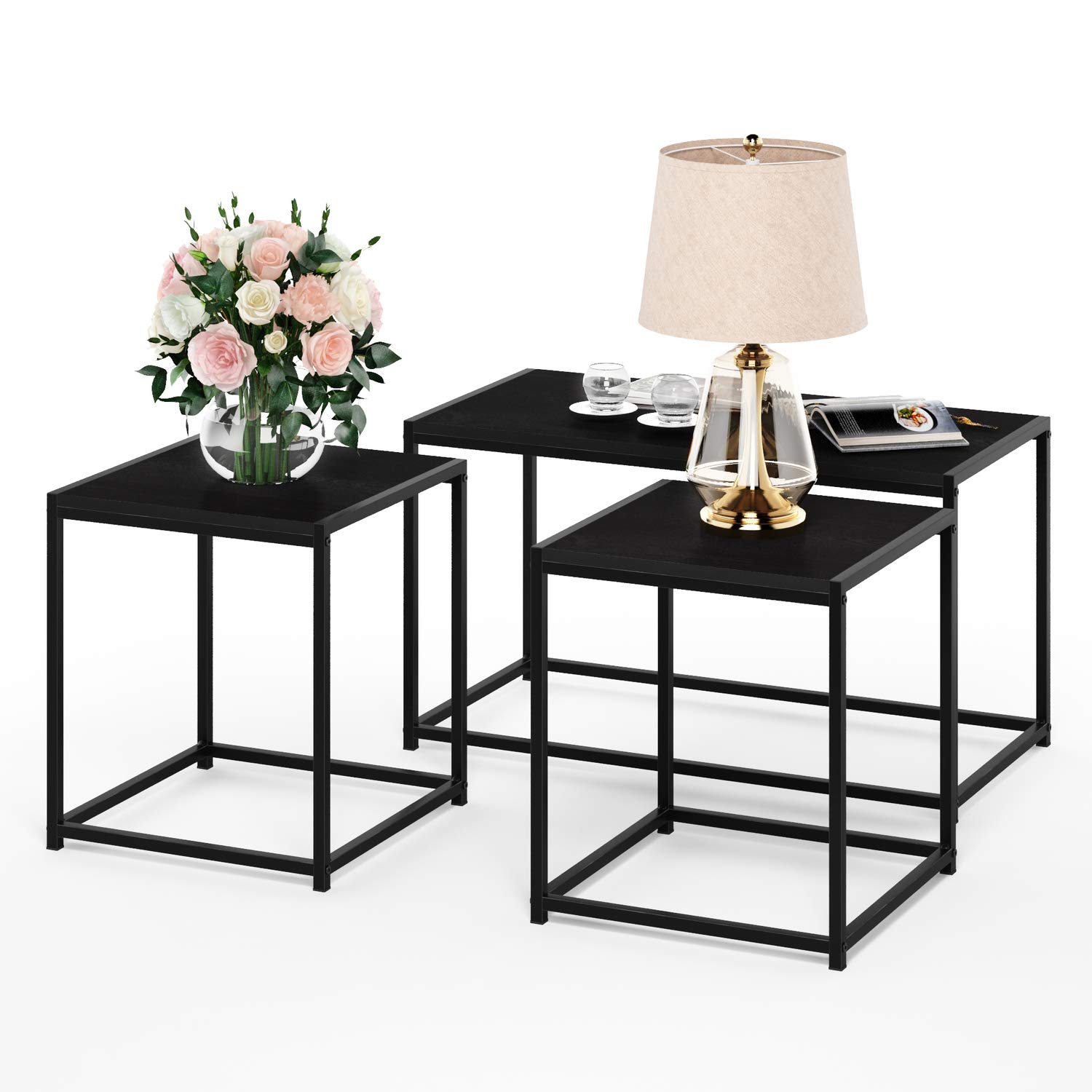 Furinno Camus Modern Living Room Coffee Table with 2 End Tables Set, Americano