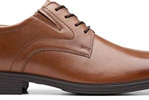 Clarks Men's Whiddon Plain Oxford, Dark Tan Leather, 10.5 Wide