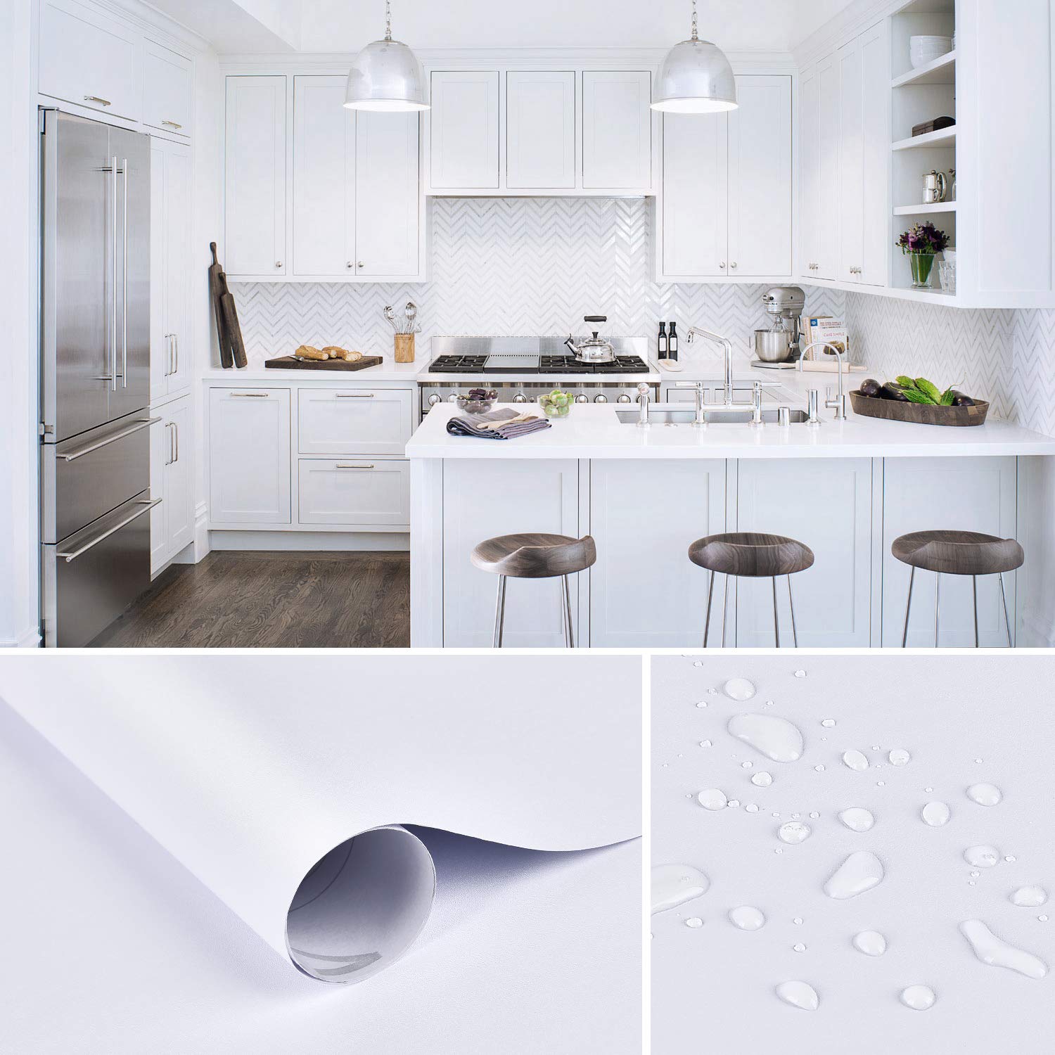 Mecpar 15.7" x 78.7" Matte White Wallpaper White Contact Paper White Peel and Stick Wallpaper Self-Adhesive Removable Wallpaper Thick Waterproof Wallpaper for Kitchen Countertop Cabinet Wardrobe