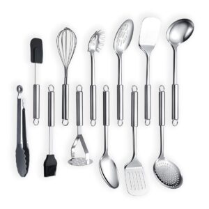 berglander cooking utensil set 12 piece stainless steel kitchen tool set, include cooking spoon, spatula, whisk, cooking tong and etc (12 pieces)