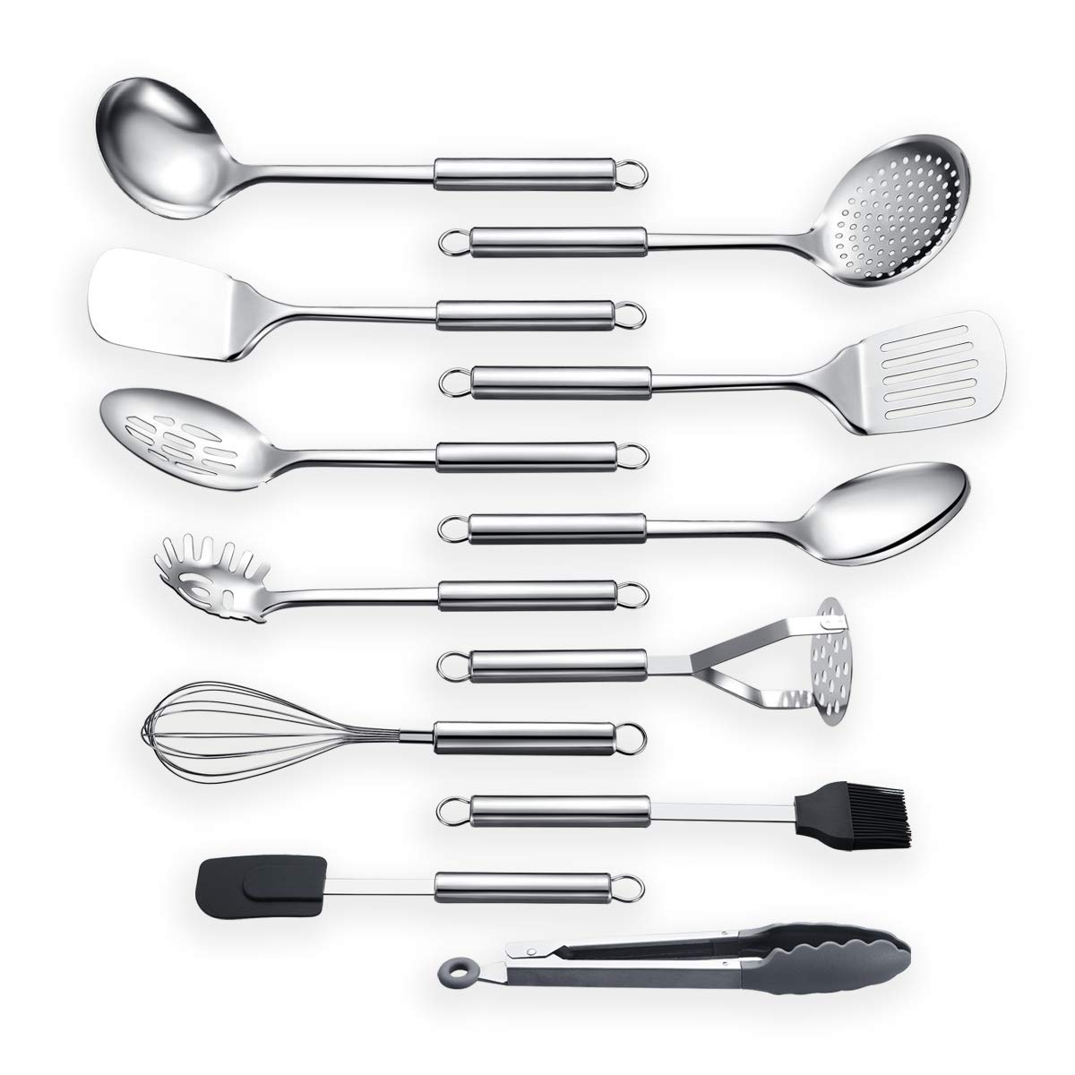 Berglander Cooking Utensil Set 12 Piece Stainless Steel Kitchen Tool Set, Include Cooking Spoon, Spatula, Whisk, Cooking Tong and etc (12 Pieces)