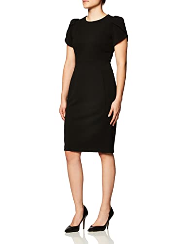 Calvin Klein Women's Tulip Sleeved above The Knee Sheath Dress, True Black, 2