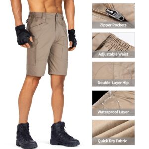 FREE SOLDIER Men's Hiking Tactical Cargo Shorts Multiple Pockets Waterproof Shorts Outdoor Fishing Camping Shorts Coyote Brown 34W x 11L