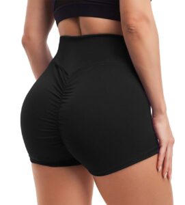 women yoga shorts ruched booty high waisted gym workout shorts butt lifting hot pants black