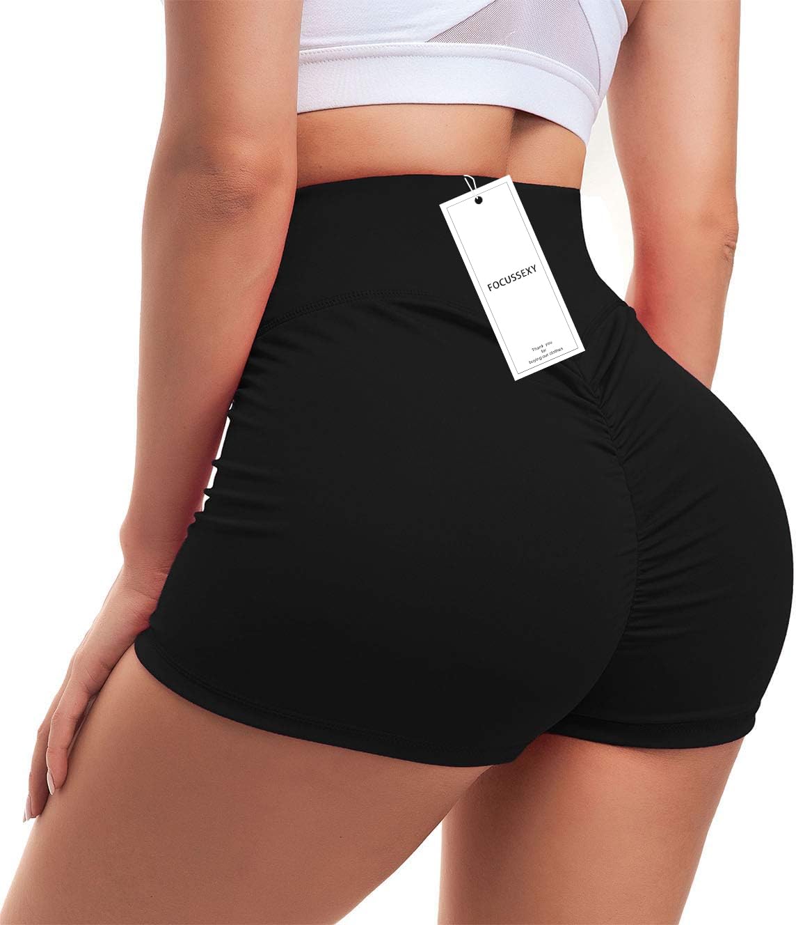 Women Yoga Shorts Ruched Booty High Waisted Gym Workout Shorts Butt Lifting Hot Pants Black