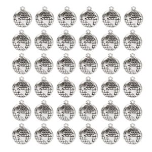 auear, 100 pack globe charms silver earth globe charms alloy golbe pendant for jewelry making bracelet necklace pendant supplies