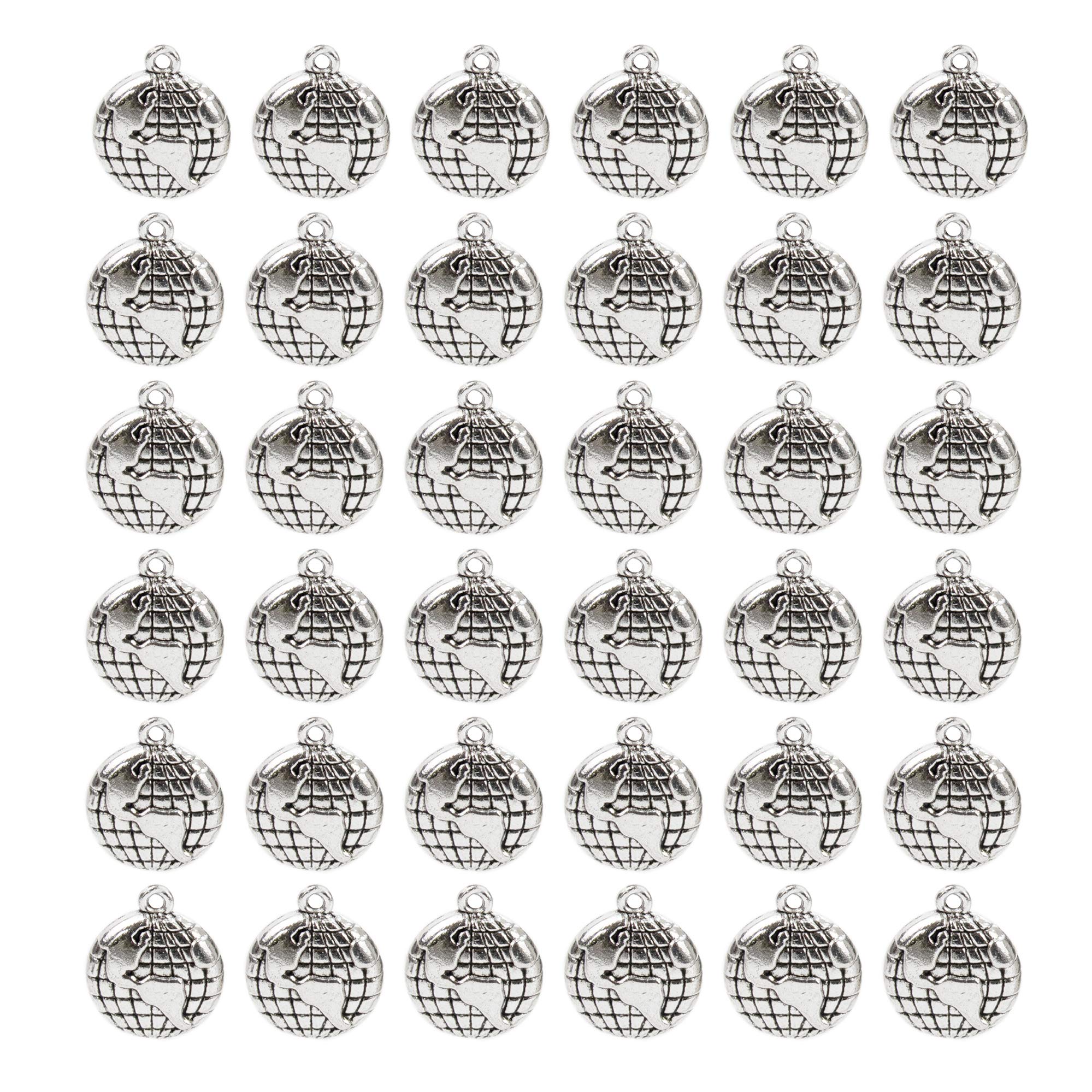 AUEAR, 100 Pack Globe Charms Silver Earth Globe Charms Alloy Golbe Pendant for Jewelry Making Bracelet Necklace Pendant Supplies