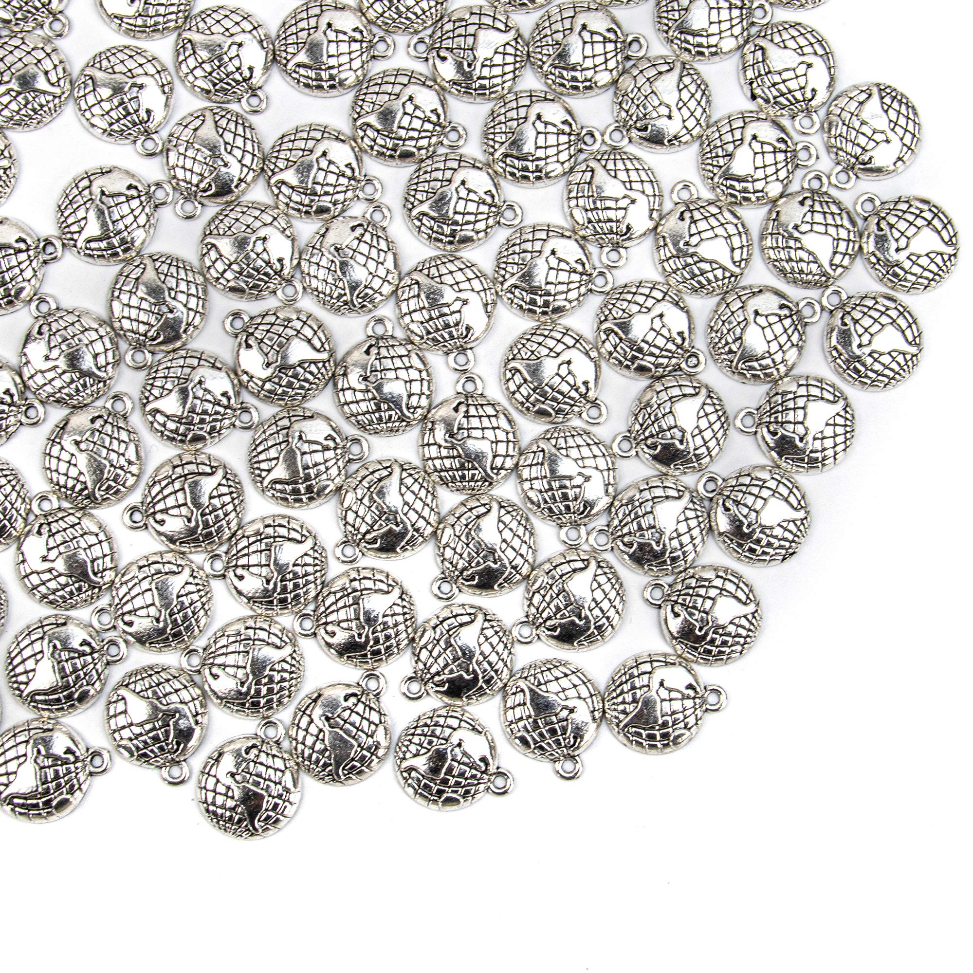 AUEAR, 100 Pack Globe Charms Silver Earth Globe Charms Alloy Golbe Pendant for Jewelry Making Bracelet Necklace Pendant Supplies