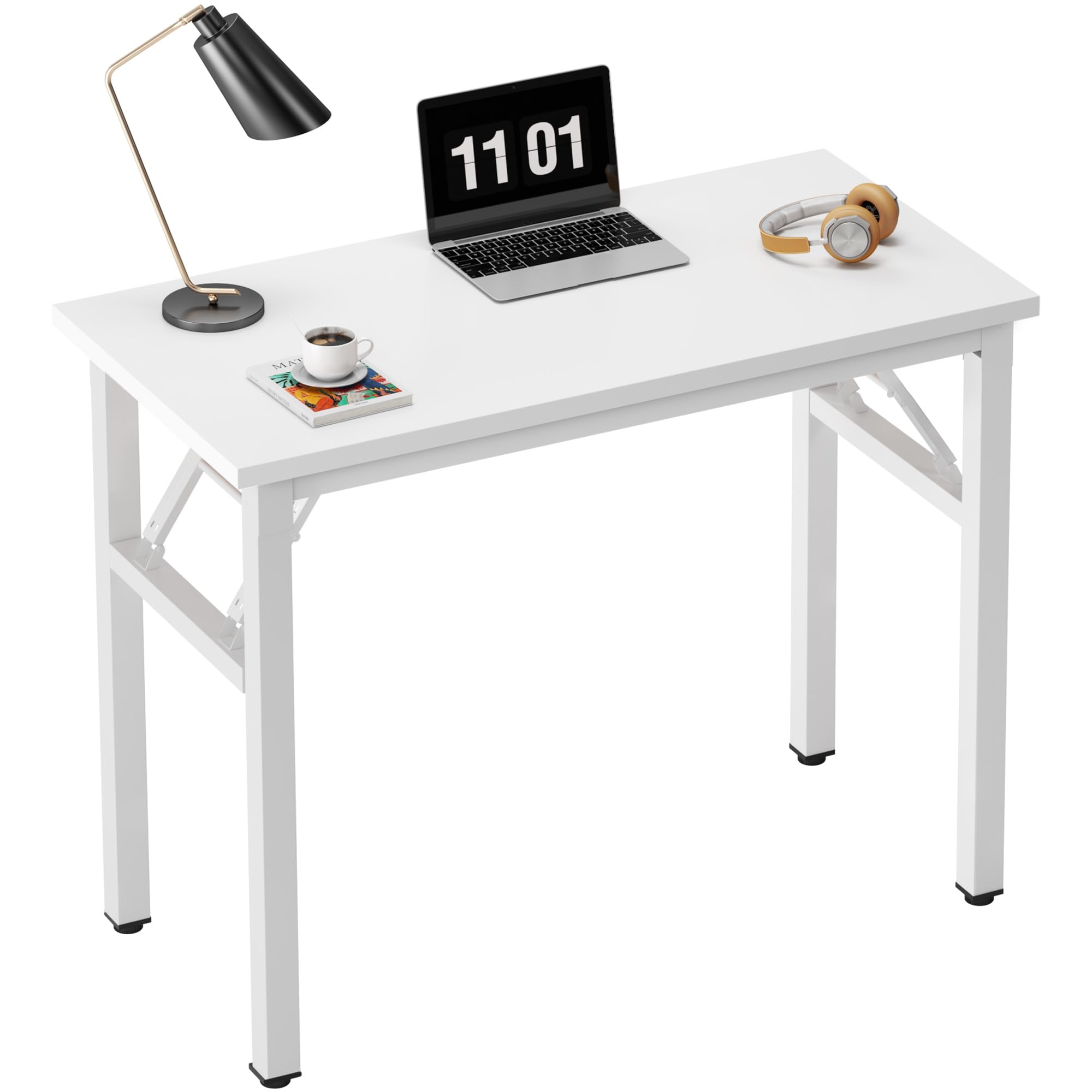 Need Small Computer Desk 31.5 inches Folding Table No Assembly Sturdy Small Writing Desk Folding Desk for Small Spaces, White