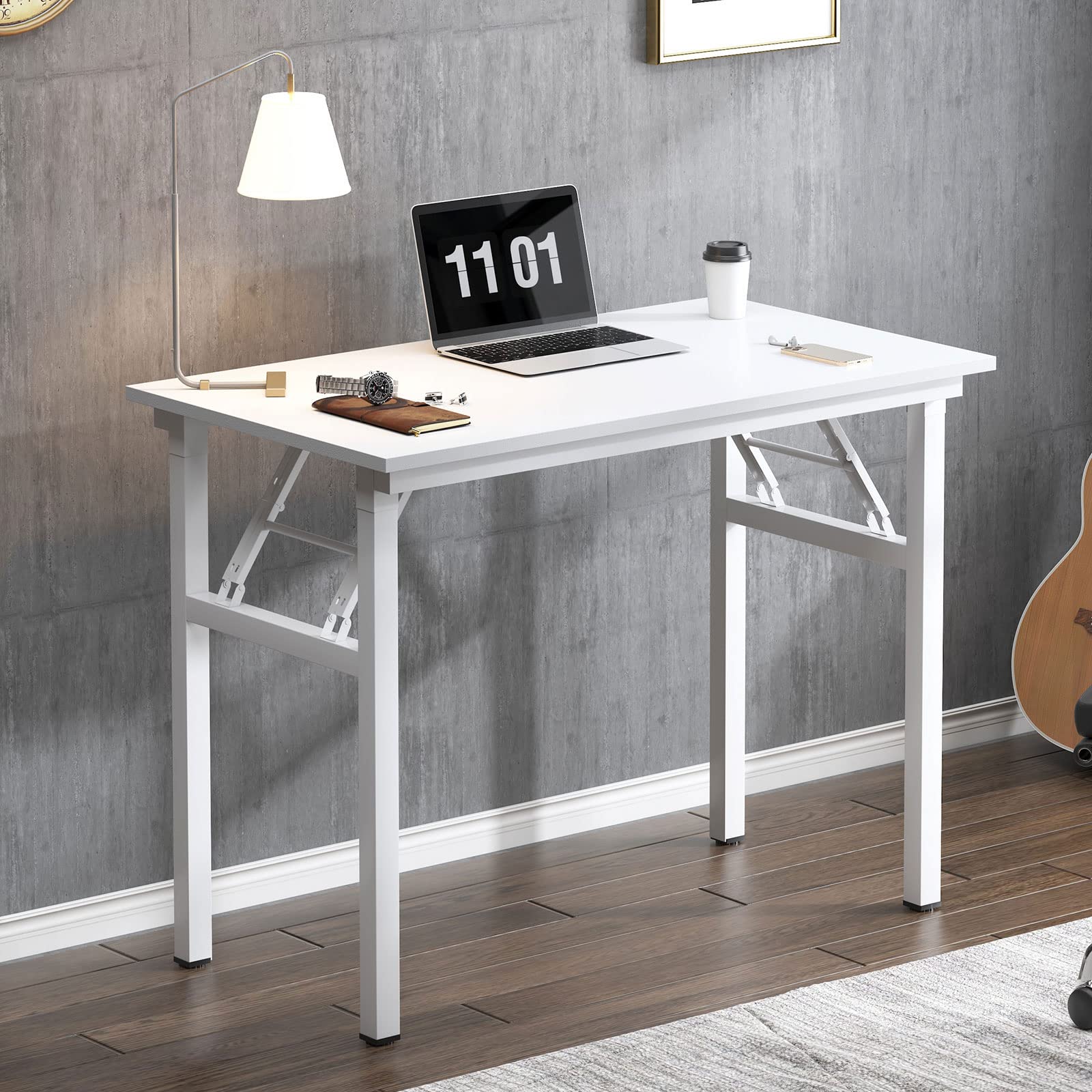 Need Small Computer Desk 31.5 inches Folding Table No Assembly Sturdy Small Writing Desk Folding Desk for Small Spaces, White