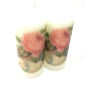 Valentine's day Dove and pink rose, handmade 2 pieces set Decoupage up cycle pillar candle 2 x 4 inches tall white unscented centerpiece, hand decorated