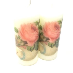 Valentine's day Dove and pink rose, handmade 2 pieces set Decoupage up cycle pillar candle 2 x 4 inches tall white unscented centerpiece, hand decorated