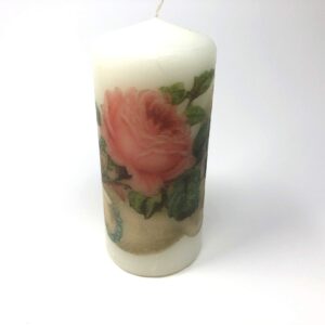 Valentine's day Dove and pink rose, handmade 2 pieces set Decoupage up cycle pillar candle 2 x 4 inches tall white unscented centerpiece, hand decorated