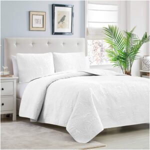 Mellanni Full/Queen Bedspread Coverlet Set - Bedding Cover with Shams - Ultrasonic Quilting Technology - 3 Piece Oversized Quilt Set - Bedspreads & Coverlets (Full/Queen, White)