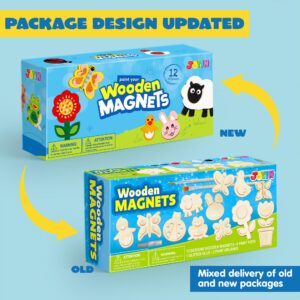 JOYIN 12 Wooden Magnet Creativity Arts & Crafts Painting Kit for Kids, Decorate Your Own Painting Gift for Easter Basket Stuffers, Birthday Parties and Family Crafts, Party Favors for Boys Girls