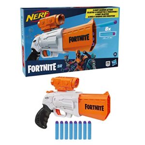 Nerf Fortnite SR Blaster - 4-Dart Hammer Action - includes Removable Scope and 8 Official Elite Darts - for Youth, Teens, Adults