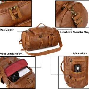 Baosha Stylish Vegan Leather Men Weekender Travel Duffel Tote Bag Backpack Travel Hiking Rucksack Overnight Bag 3-Ways Convertible HB-26 (Brown)