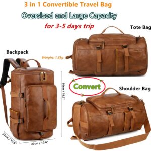 Baosha Stylish Vegan Leather Men Weekender Travel Duffel Tote Bag Backpack Travel Hiking Rucksack Overnight Bag 3-Ways Convertible HB-26 (Brown)