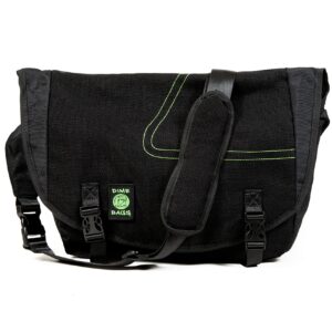 DIME BAGS Voyage Messenger Over the Shoulder Hemp Bag with Padded Pouch for Laptop Computer (Black)