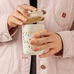 W&P Porter Ceramic Mug w/ Protective Silicone Sleeve, Terrazzo Cream 12 Ounces | On-the-Go | Reusable Cup for Coffee or Tea | Portable | Dishwasher Safe