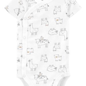 Simple Joys by Carter's Baby 5-Pack Side Snap Short-Sleeve Bodysuit, Green/Grey Forest Animals/Light Grey Heather/Mint Green Stripe/White Llama, 3-6 Months