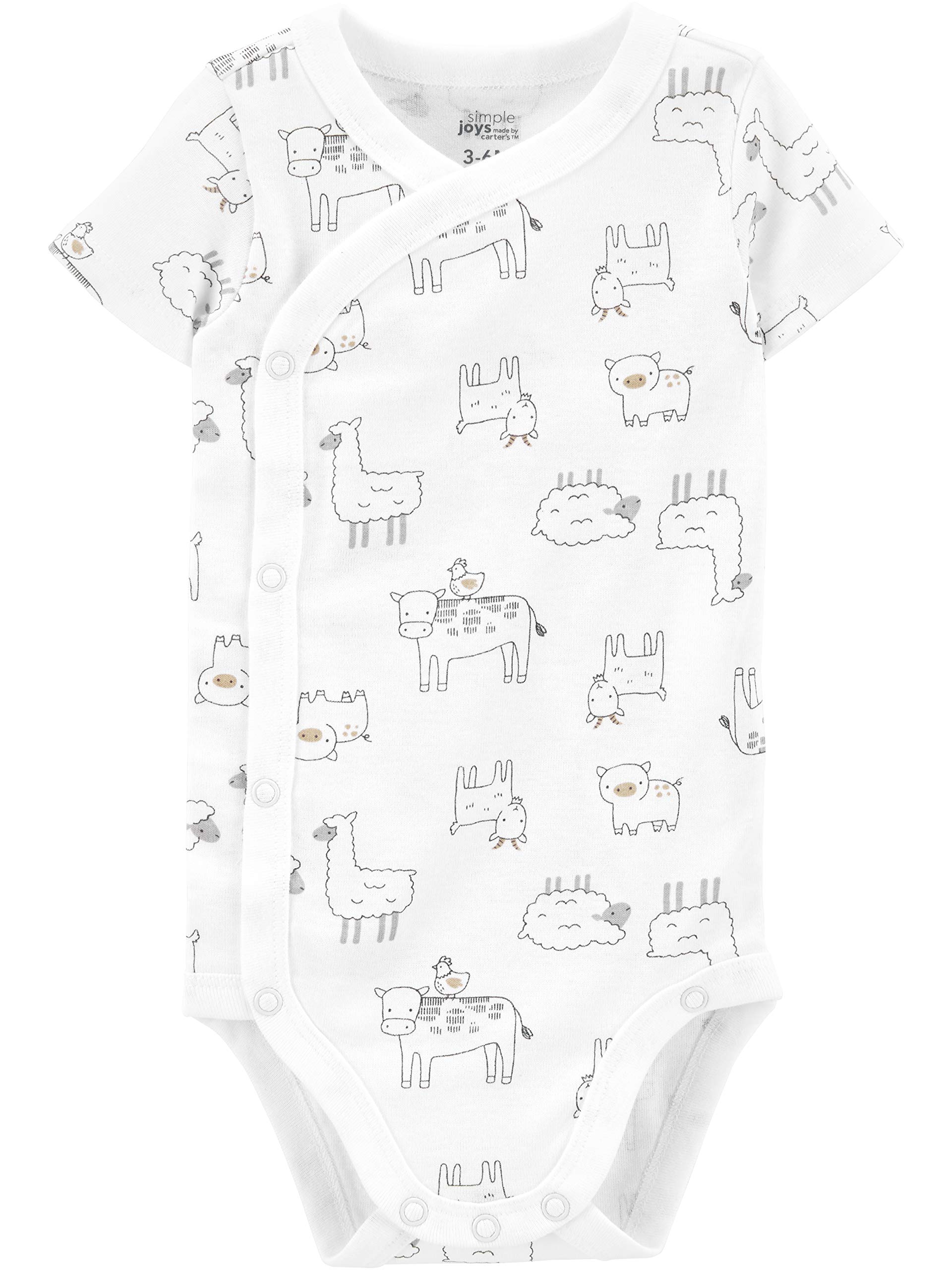 Simple Joys by Carter's Baby 5-Pack Side Snap Short-Sleeve Bodysuit, Green/Grey Forest Animals/Light Grey Heather/Mint Green Stripe/White Llama, 3-6 Months