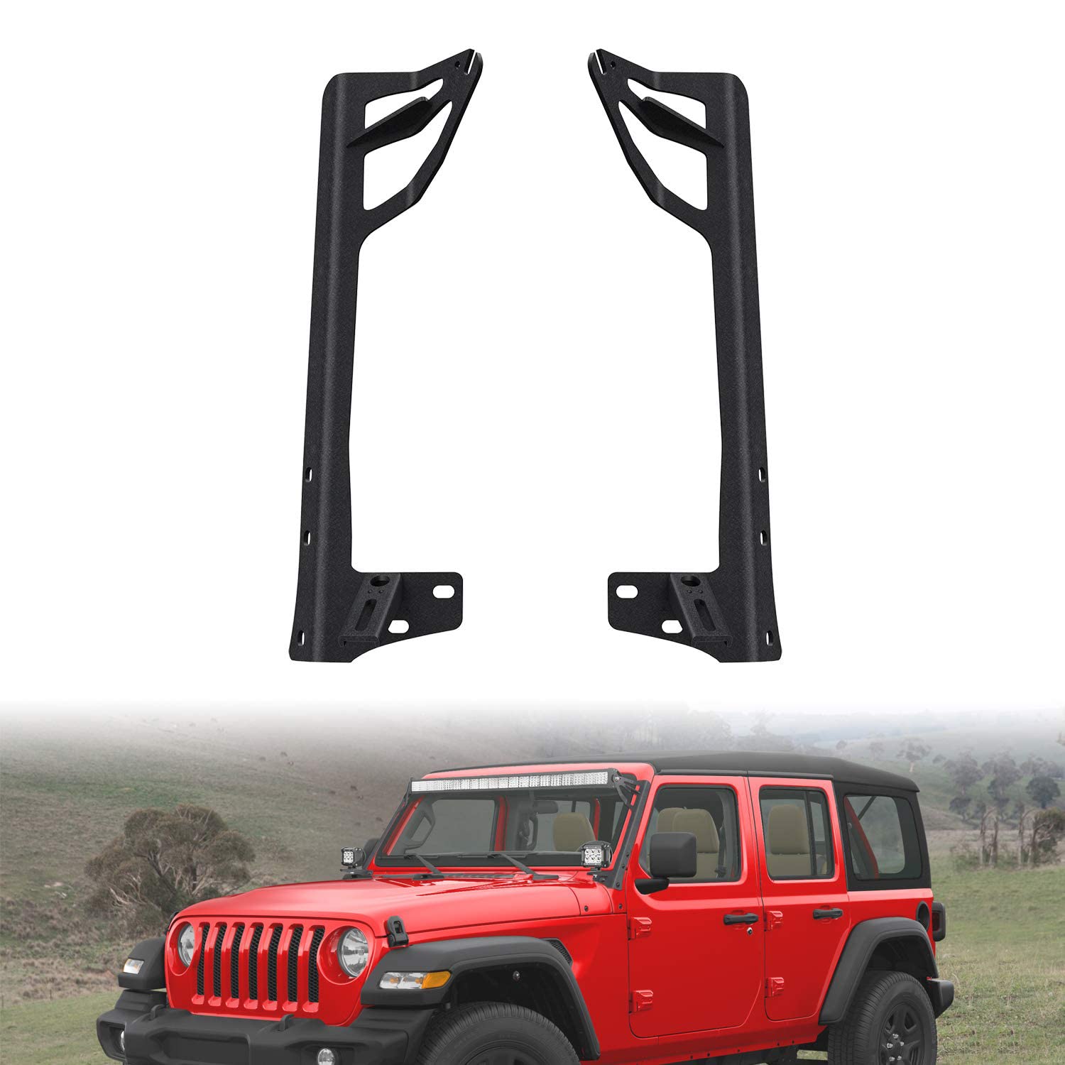 Nilight Windshield Frame Mounting Bracket for 52” LED Light Bar and Pod Light on Wrangler JK 2007-2017, 2 Years Warranty