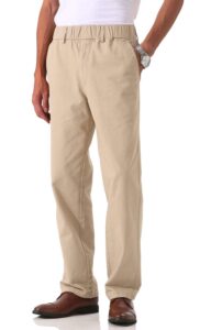 soojun men's cotton relaxed fit full elastic waist twill pants, khaki, 40w x 32l