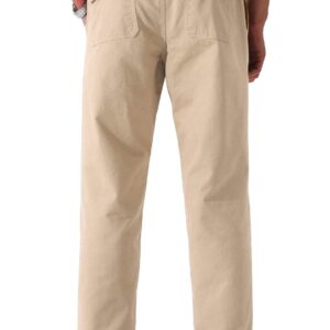 Soojun Men's Cotton Relaxed Fit Full Elastic Waist Twill Pants, Khaki, 40W x 32L