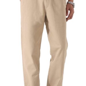 Soojun Men's Cotton Relaxed Fit Full Elastic Waist Twill Pants, Khaki, 40W x 32L