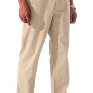 Soojun Men's Cotton Relaxed Fit Full Elastic Waist Twill Pants, Khaki, 40W x 32L