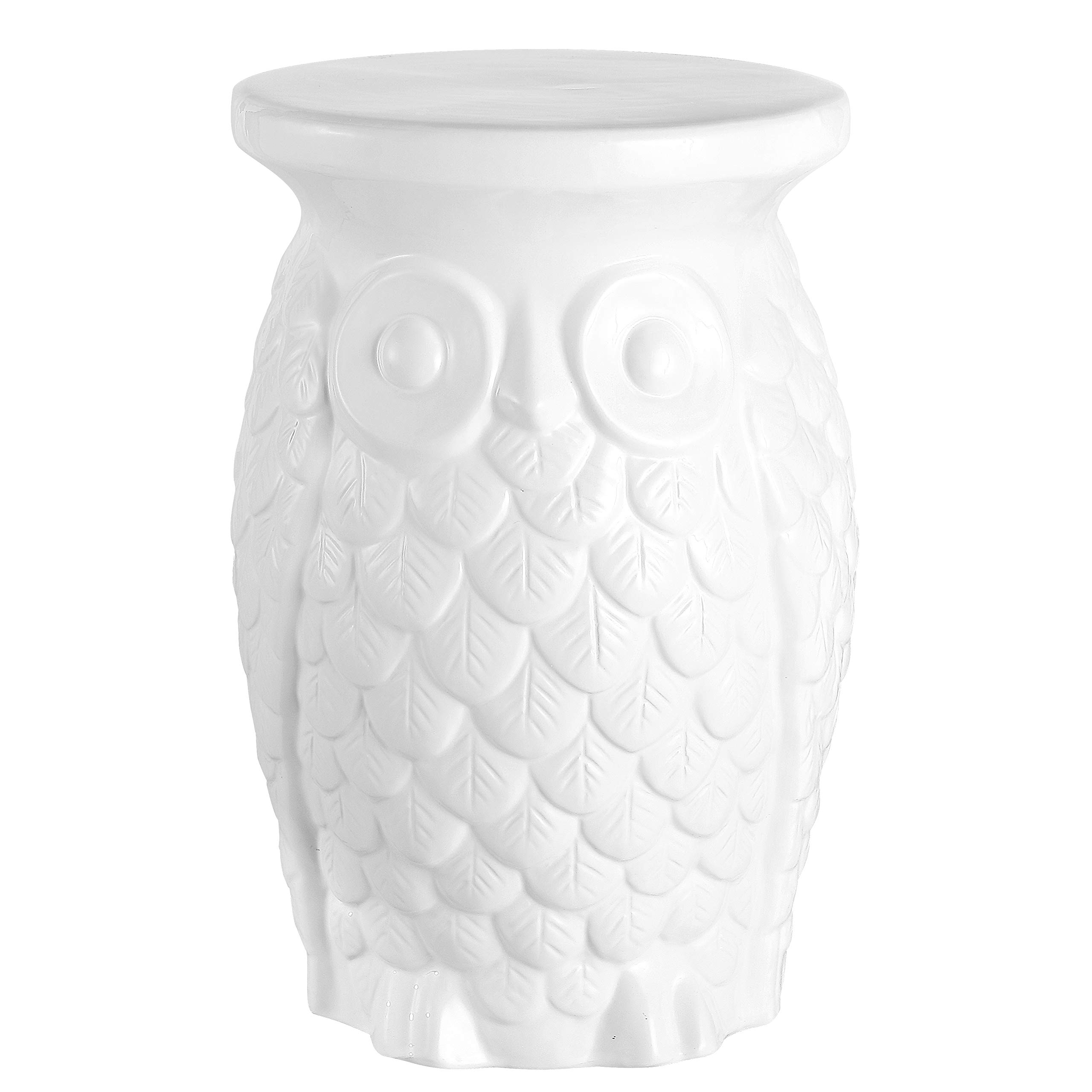 JONATHAN Y TBL1023A Groovy Owl 17.5" Ceramic Garden Stool Transitional, Traditional, Cottage, Classic, Bohemian, Side Table, Plant Stand, Spill-Proof, Living Room, Garden Room, Patio, White