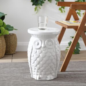 JONATHAN Y TBL1023A Groovy Owl 17.5" Ceramic Garden Stool Transitional, Traditional, Cottage, Classic, Bohemian, Side Table, Plant Stand, Spill-Proof, Living Room, Garden Room, Patio, White