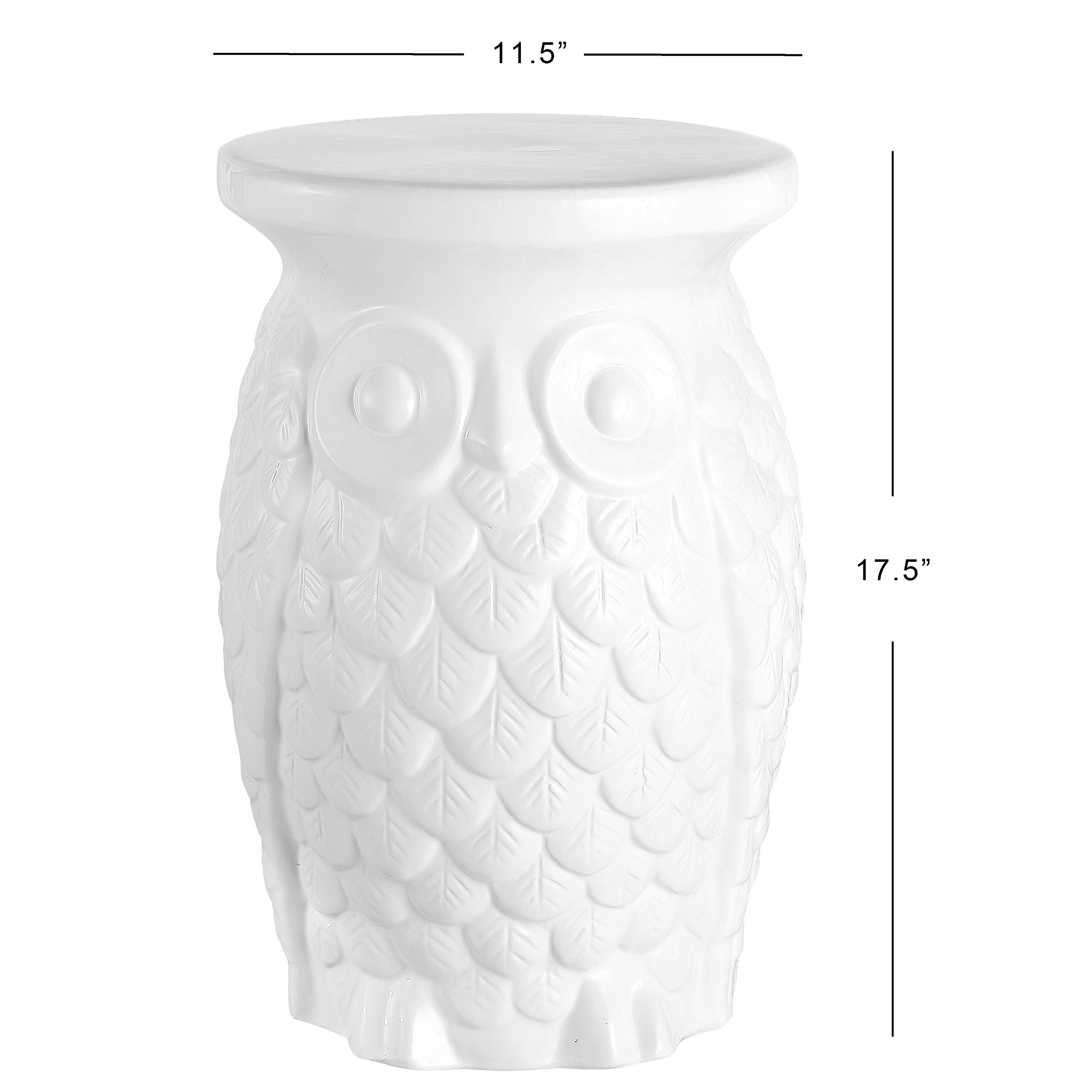 JONATHAN Y TBL1023A Groovy Owl 17.5" Ceramic Garden Stool Transitional, Traditional, Cottage, Classic, Bohemian, Side Table, Plant Stand, Spill-Proof, Living Room, Garden Room, Patio, White