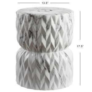 JONATHAN Y TBL1021A 17.5" White Marble Finish Ceramic Garden Stool