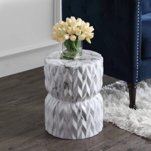 JONATHAN Y TBL1021A 17.5" White Marble Finish Ceramic Garden Stool