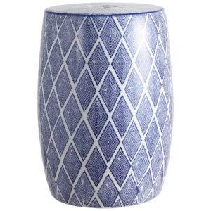 jonathan y tbl1019a moroccan diamonds 18" ceramic drum garden stool, coastal, contemporary, transitional, side table, plant stand, spill-proof, living room, garden room, patio, blue/white