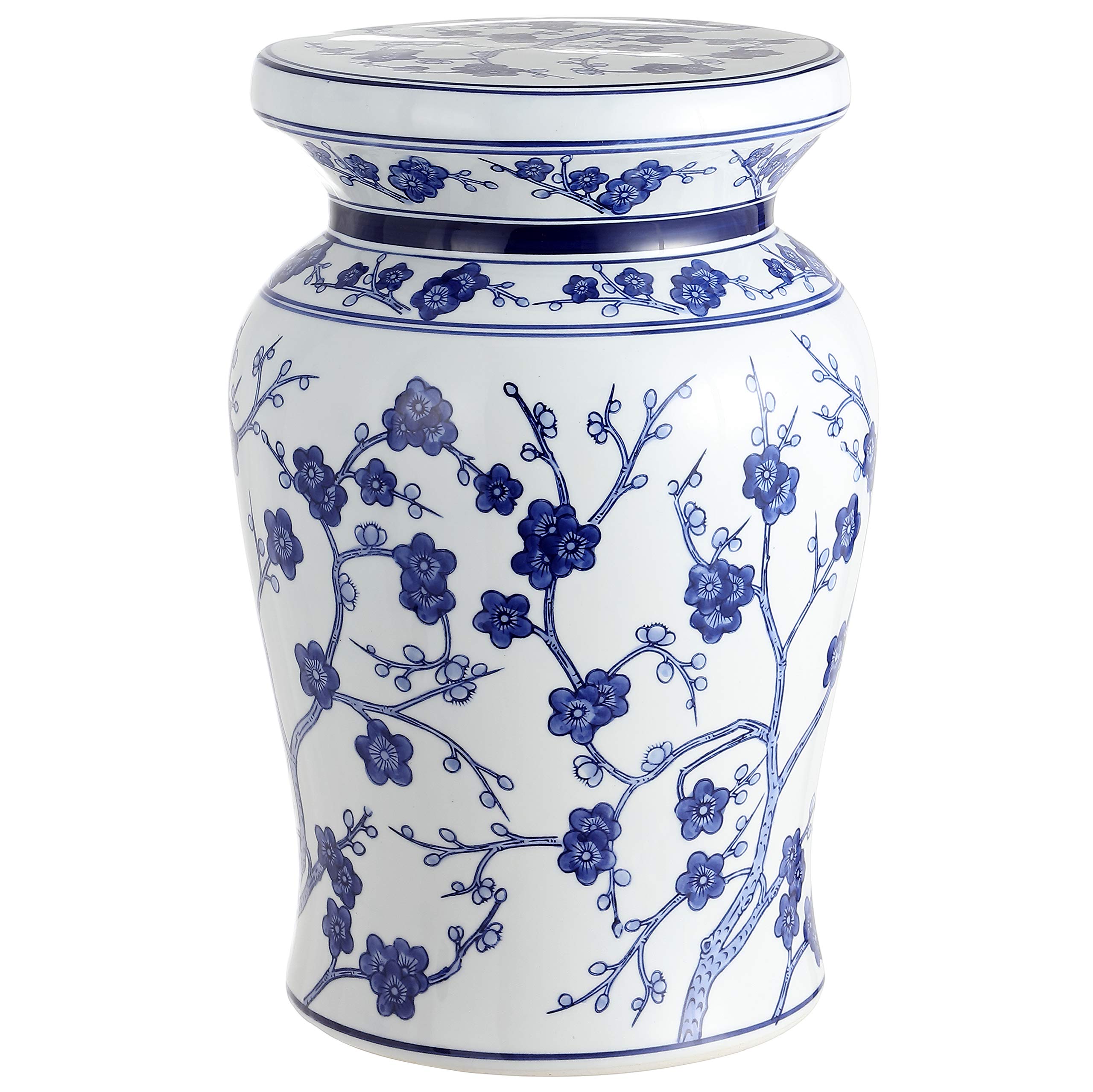 JONATHAN Y TBL1016A Cherry Blossom 17.7" Ceramic Garden Stool, Coastal, Contemporary, Transitional, Chinese Porcelain, Side Table, Plant Stand, Spill-Proof, Living Room, Garden Room, Patio, White/Blue