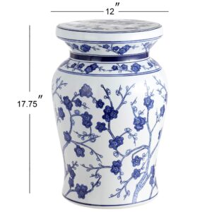 JONATHAN Y TBL1016A Cherry Blossom 17.7" Ceramic Garden Stool, Coastal, Contemporary, Transitional, Chinese Porcelain, Side Table, Plant Stand, Spill-Proof, Living Room, Garden Room, Patio, White/Blue