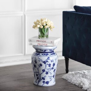 JONATHAN Y TBL1016A Cherry Blossom 17.7" Ceramic Garden Stool, Coastal, Contemporary, Transitional, Chinese Porcelain, Side Table, Plant Stand, Spill-Proof, Living Room, Garden Room, Patio, White/Blue