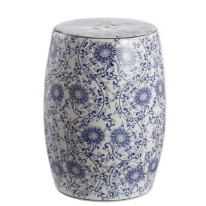 JONATHAN Y TBL1009A Lotus Blossom 17.5" Chinoiserie Ceramic Drum Garden Stool Bohemian, Coastal, Classic, Cottage, French Country, Traditional, Transitional, Bathroom, Garden Room, Patio, Blue/White