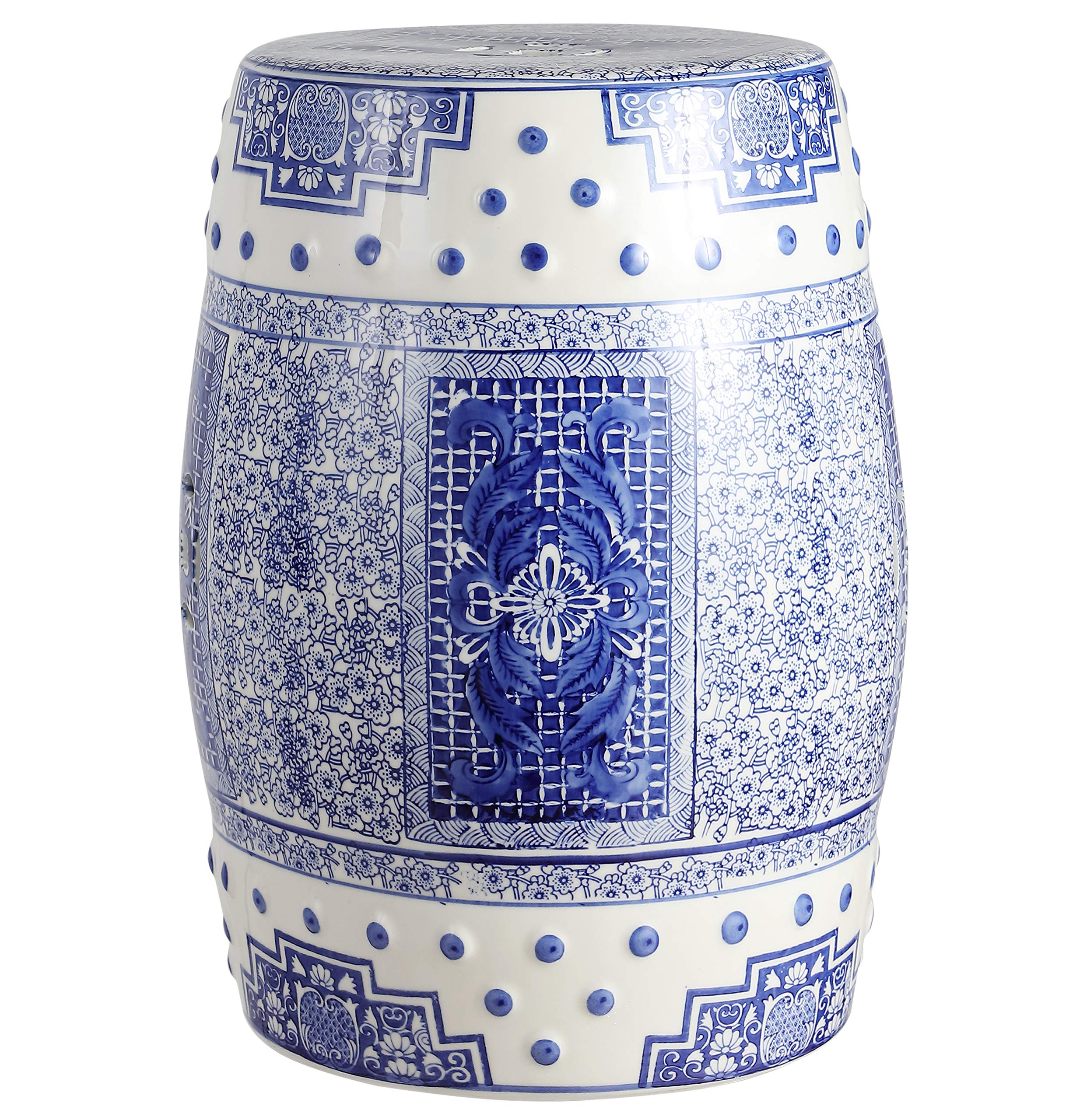 JONATHAN Y TBL1003A Acanthus 17.8" Chinoiserie Ceramic Drum Garden Stool, Bohemian, Coastal, Classic, Cottage, French Country, Traditional, Transitional, Living Room, Garden Room, Patio, Blue/White