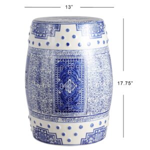 JONATHAN Y TBL1003A Acanthus 17.8" Chinoiserie Ceramic Drum Garden Stool, Bohemian, Coastal, Classic, Cottage, French Country, Traditional, Transitional, Living Room, Garden Room, Patio, Blue/White