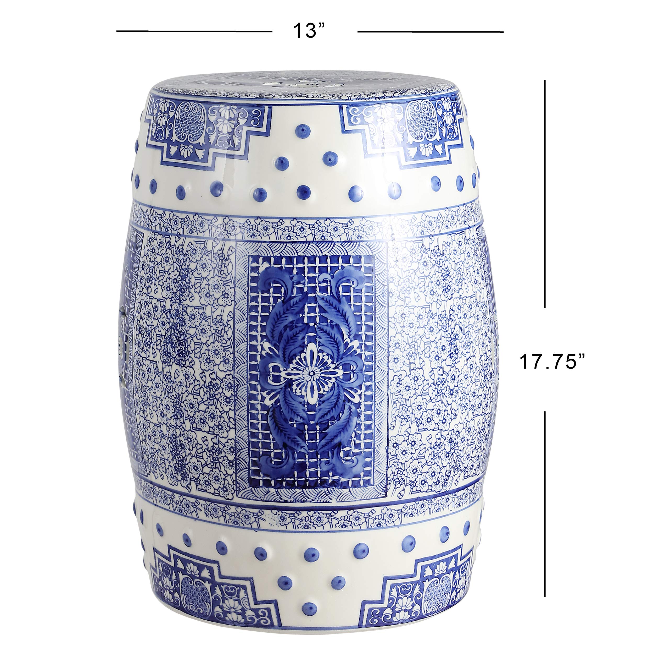 JONATHAN Y TBL1003A Acanthus 17.8" Chinoiserie Ceramic Drum Garden Stool, Bohemian, Coastal, Classic, Cottage, French Country, Traditional, Transitional, Living Room, Garden Room, Patio, Blue/White